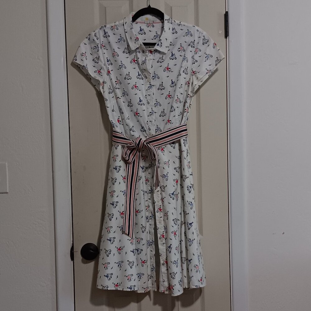 Boden Scooter Print White Dress | Size 12 US / 16 UK